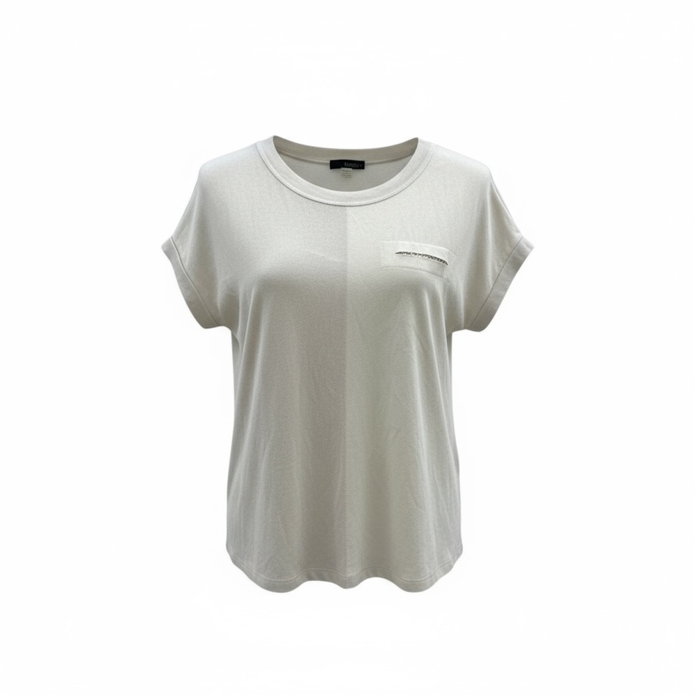 Renuar Beige Shimmer Knit Top XS Metallic Pocket Stretch Business Casual NWOT